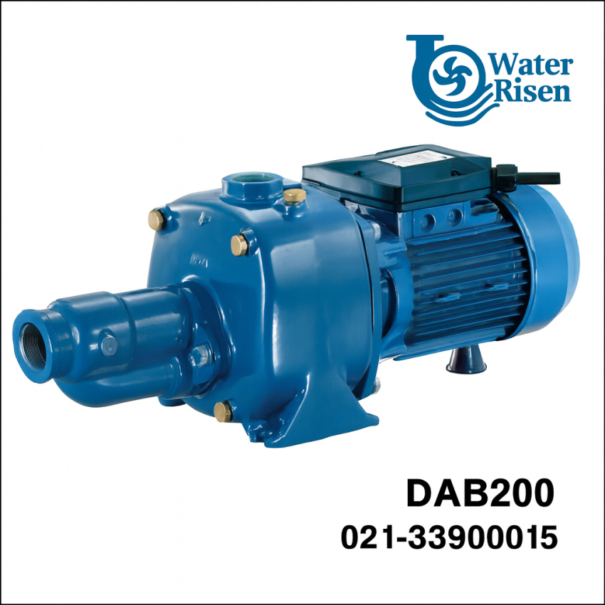 پمپ آب دیزل‌ساز ۳ اسب دو پروانه خودمکش مدل DAB200 تکفاز | پروانه برنجی | مناسب چاه‌های کم‌عمق، آبرسانی خانگی و کشاورزی