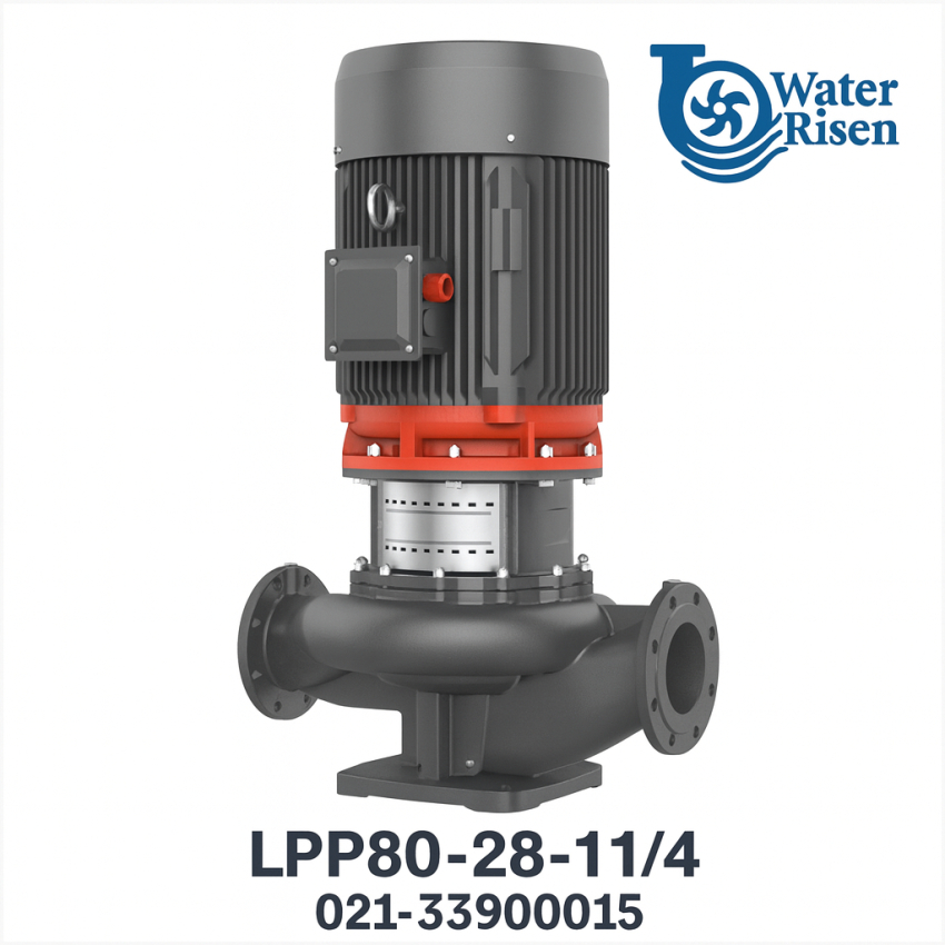 پمپ سیرکولاتور خطی لیو مدل LPP80-28-11/4 سه‌فاز | دهانه ۳ اینچ | توان ۱۵ اسب بخار | مناسب سیستم‌های گرمایش و سرمایش بزرگ صنعتی